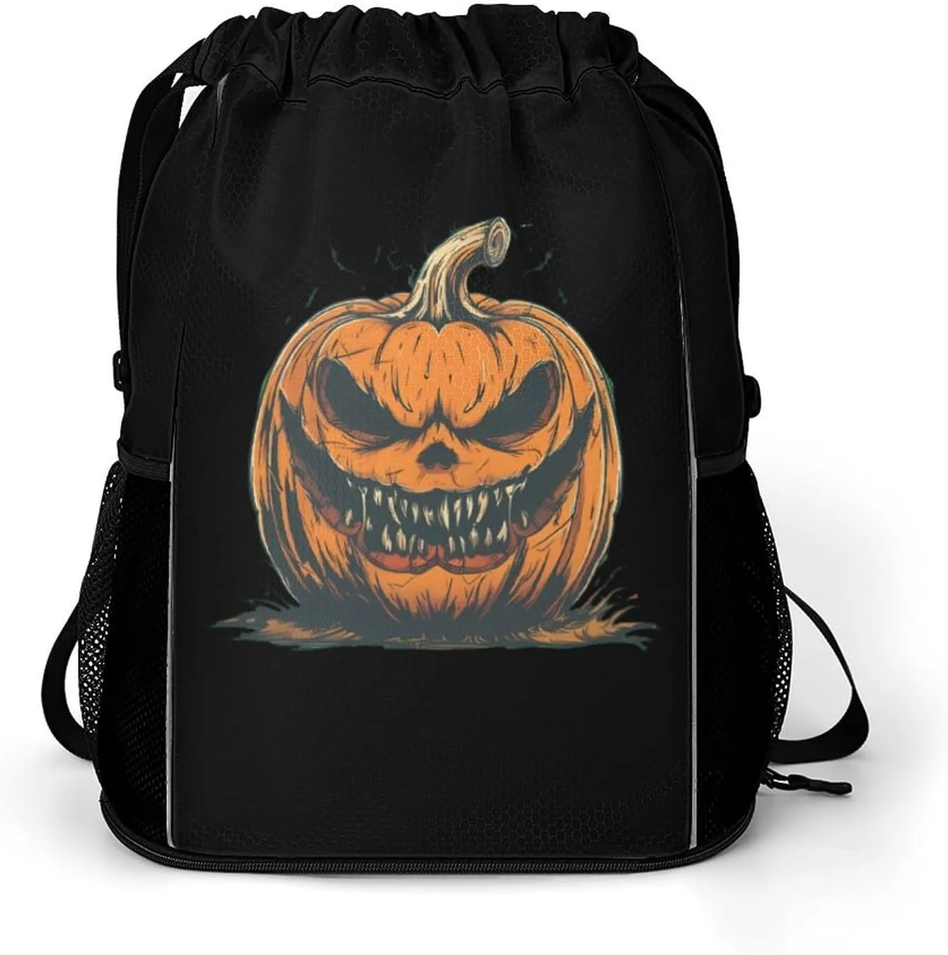 Evil Pumpkin King Halloween Drawstring Backpack String Bag Sports Gym Sackpack with Side Pocket Shoes Compartment