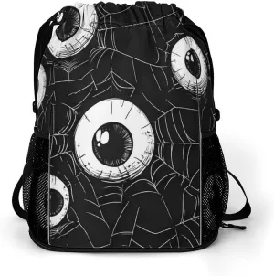 Eyeball on Spider Web Drawstring Backpack String Bag Sports Gym Sackpack with Side Pocket Shoes Compartment