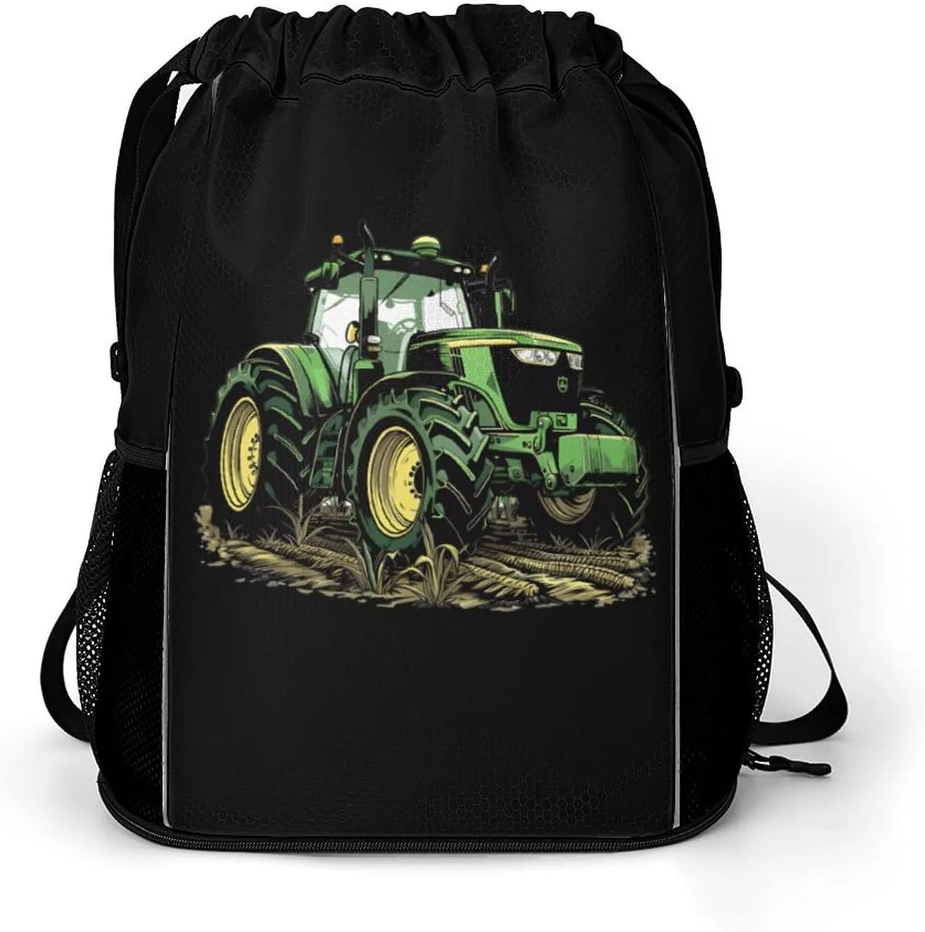 Farm Tractor Drawstring Backpack String Bag Sports Gym Sackpack with Side Pocket Shoes Compartment