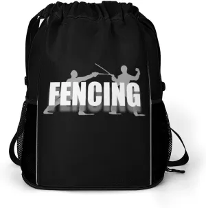 Fencing Sport Drawstring Backpack String Bag Sports Gym Sackpack with Side Pocket Shoes Compartment