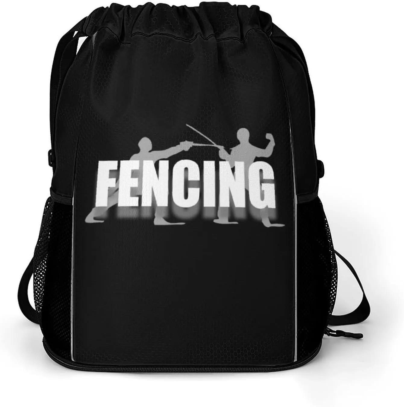 Fencing Sport Drawstring Backpack String Bag Sports Gym Sackpack with Side Pocket Shoes Compartment