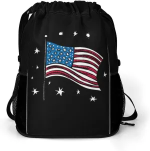 Fireworks 4th of July Drawstring Backpack String Bag Sports Gym Sackpack with Side Pocket Shoes Compartment