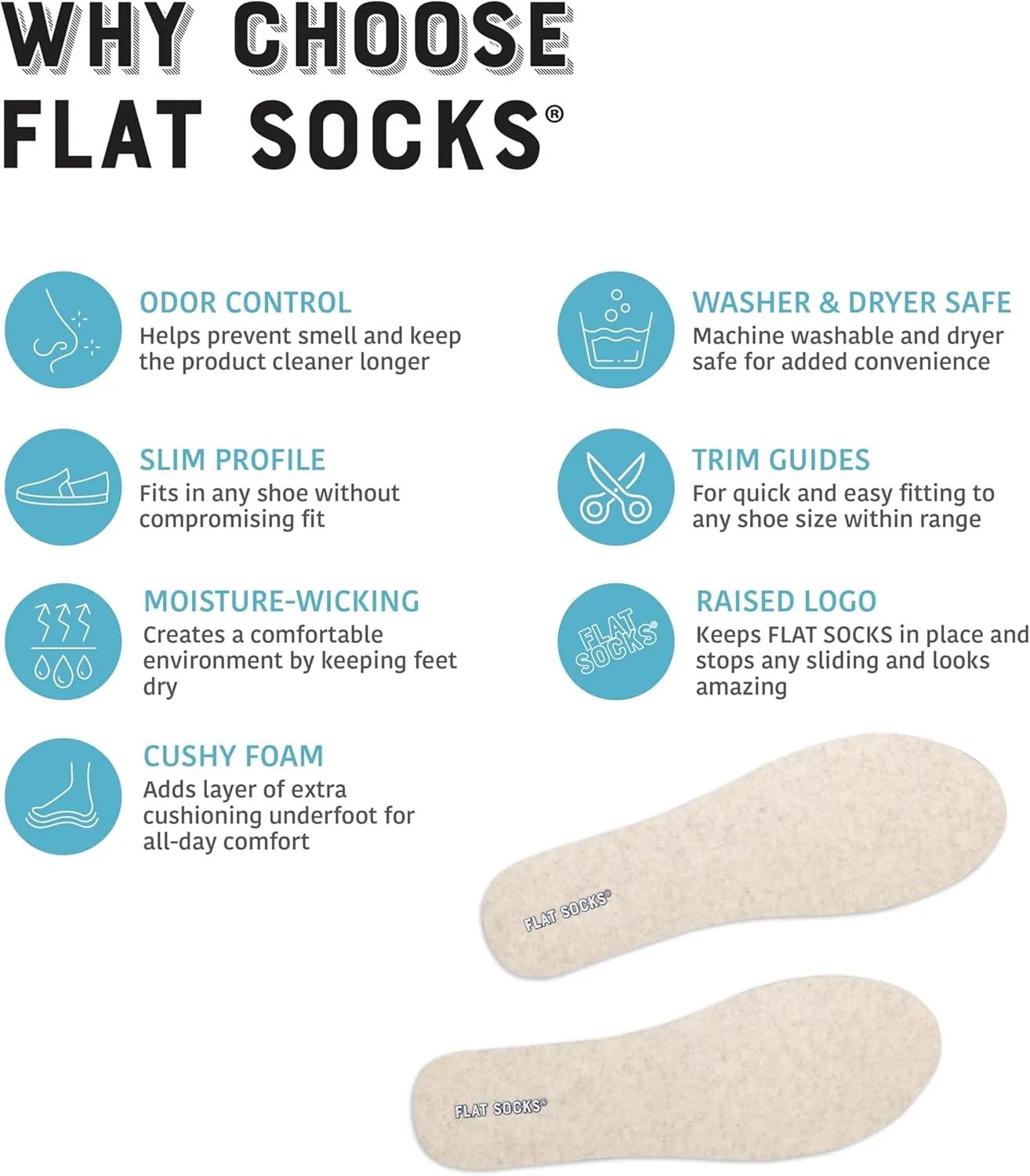 FLAT SOCKS Womens No Show Socks, Sockless Shoe Liner, No Slipping, No Stinking, Washable Barefoot Shoe Insert, Classic