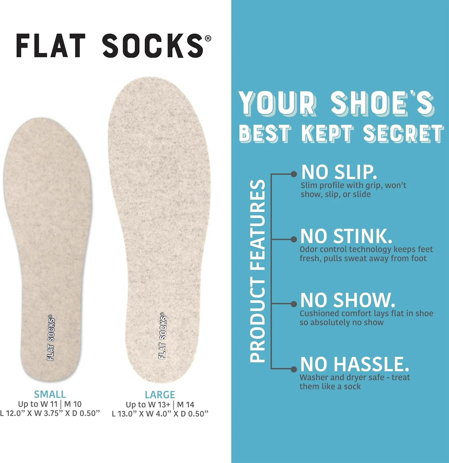 FLAT SOCKS Womens No Show Socks, Sockless Shoe Liner, No Slipping, No Stinking, Washable Barefoot Shoe Insert, Classic