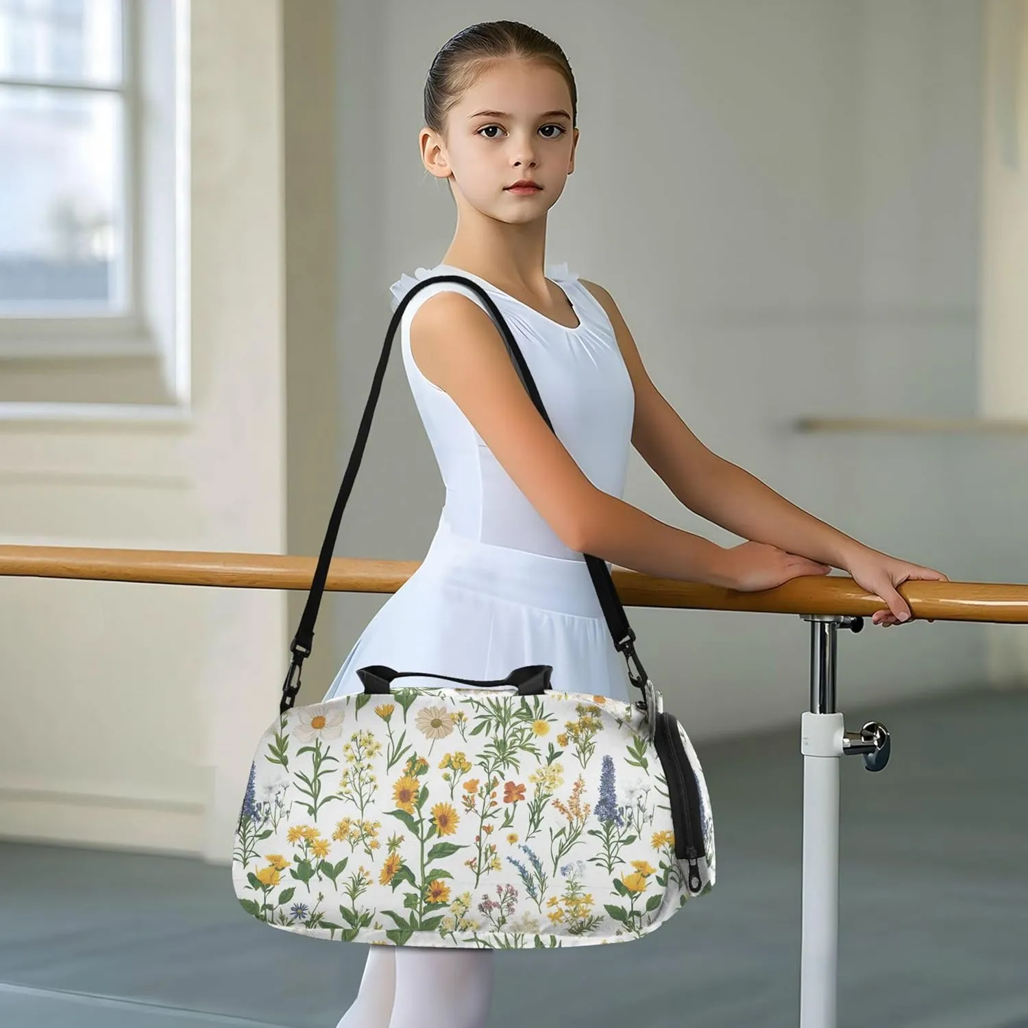 Florals Sunflower Kids Cute Gym Bag with Shoes Compartment Large Capacity Overnight Bag for Travel, Sports, Fitness & Workout