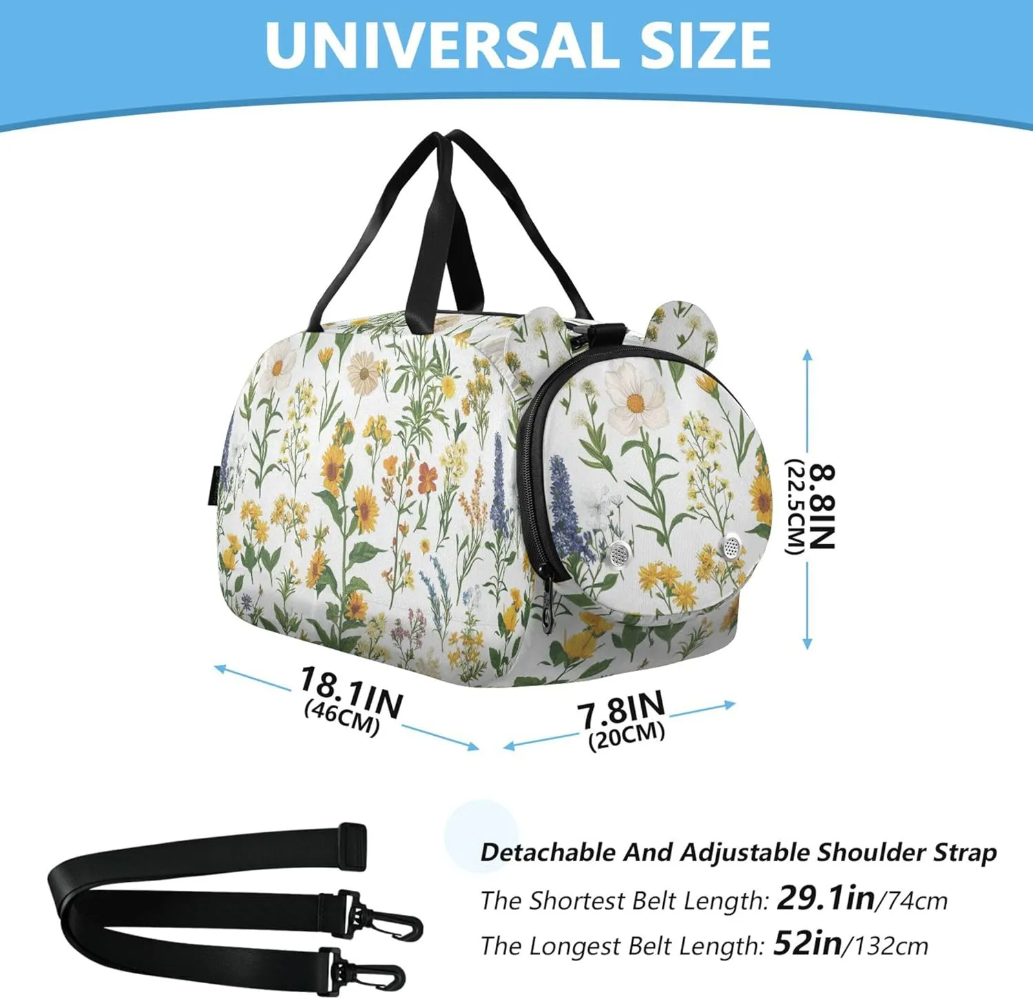 Florals Sunflower Kids Cute Gym Bag with Shoes Compartment Large Capacity Overnight Bag for Travel, Sports, Fitness & Workout