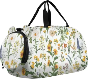 Florals Sunflower Kids Cute Gym Bag with Shoes Compartment Large Capacity Overnight Bag for Travel, Sports, Fitness & Workout