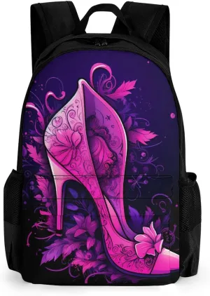Flower High-Heeled Shoes Laptop Backpacks 16 Inch Travel Shoulder Bag Multipurpose Casual Hiking Daypack