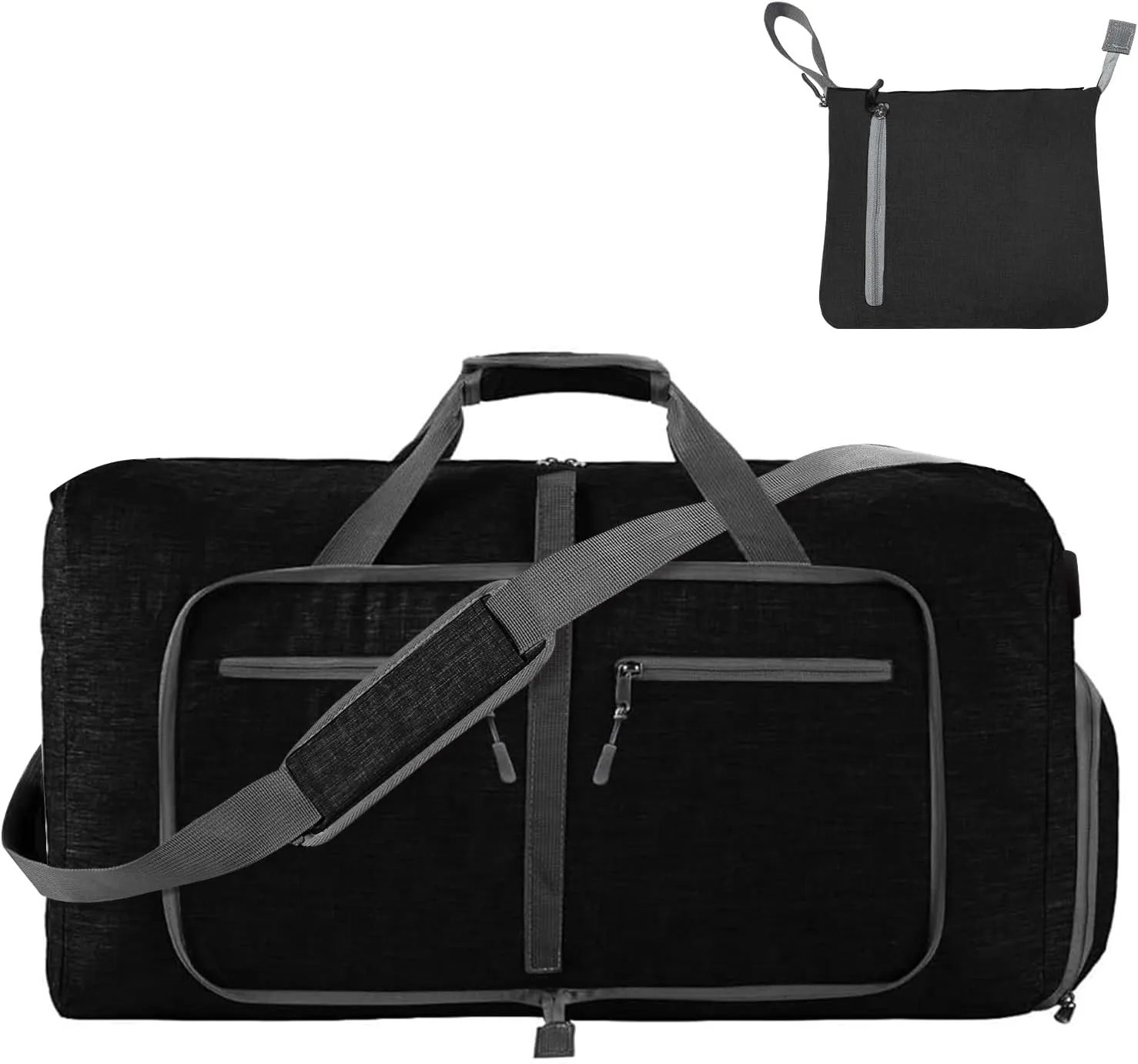 Foldable Travel Duffle Bag for Men, 65L Duffle Bag with Shoes Compartment (Black)