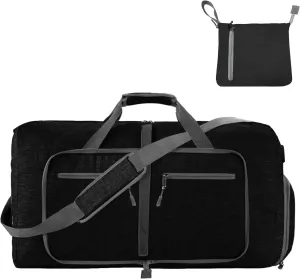 Foldable Travel Duffle Bag for Men, 65L Duffle Bag with Shoes Compartment (Black)