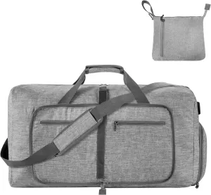 Foldable Travel Duffle Bag for Men, 65L Duffle Bag with Shoes Compartment (Grey)
