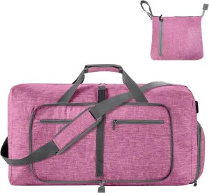 Foldable Travel Duffle Bag for Men, 65L Duffle Bag with Shoes Compartment (Pink)