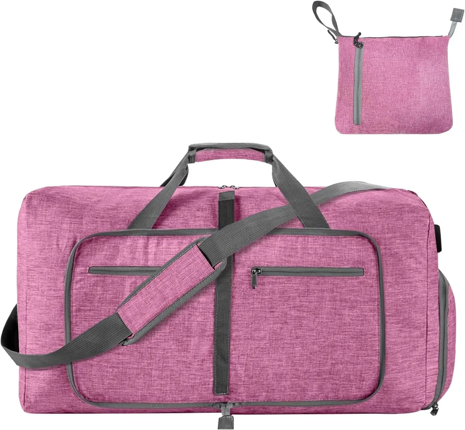 Foldable Travel Duffle Bag for Men, 65L Duffle Bag with Shoes Compartment (Pink)