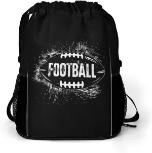 Football Ball Drawstring Backpack String Bag Sports Gym Sackpack with Side Pocket Shoes Compartment