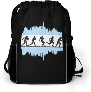 Football Players And Chicagocity Flag Drawstring Backpack String Bag Sports Gym Sackpack with Side Pocket Shoes Compartment