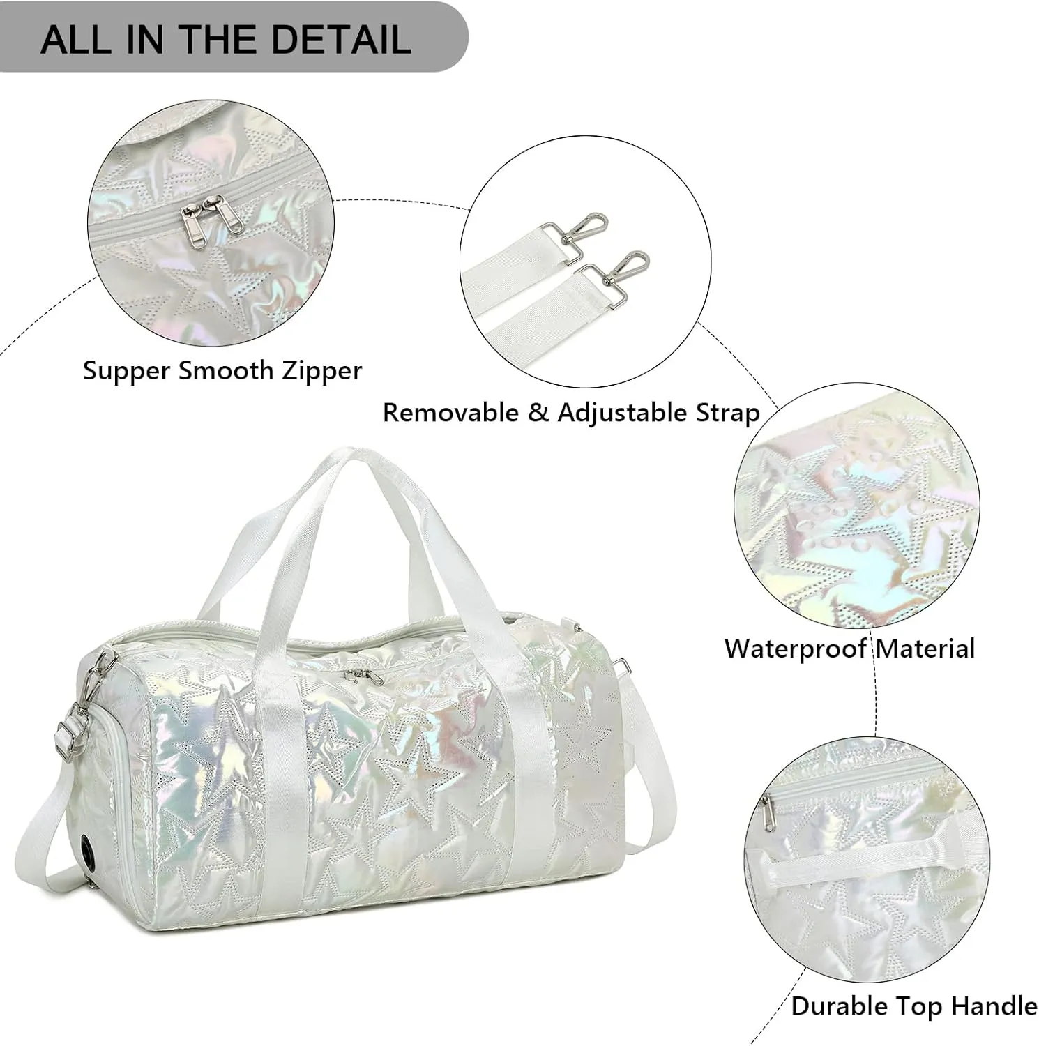 Forestfish Dance Bag For Girls, Small Gym Bag With Shoes Compartment Weekender Overnight Bag Travel Lightweight Waterproof, Gold