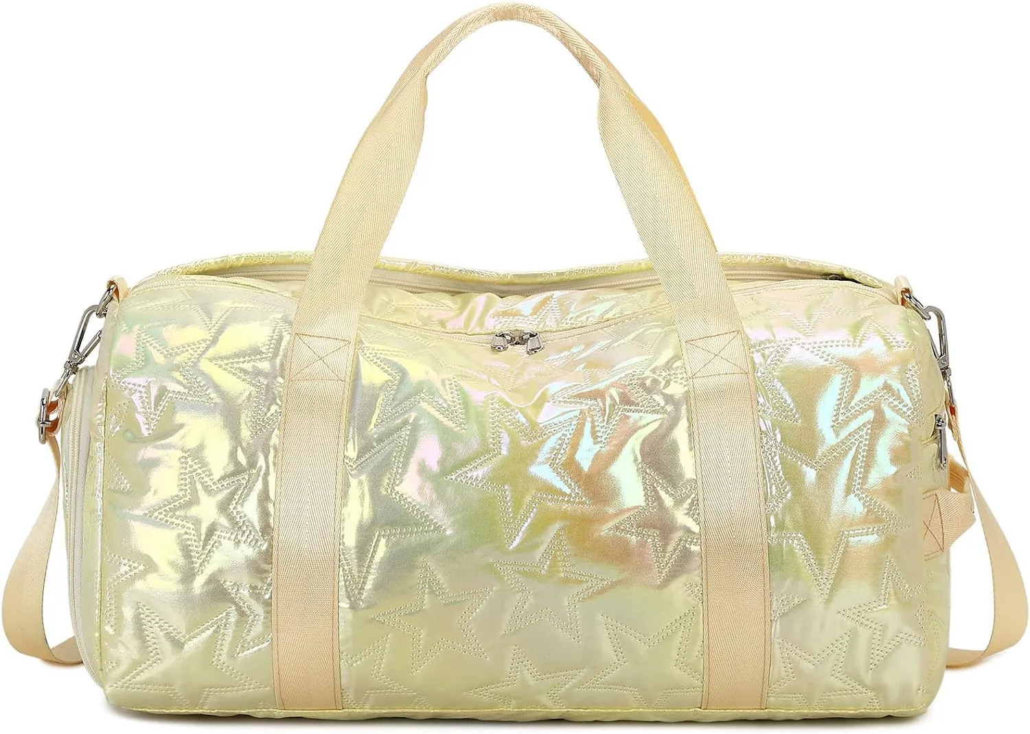 Forestfish Dance Bag For Girls, Small Gym Bag With Shoes Compartment Weekender Overnight Bag Travel Lightweight Waterproof, Gold