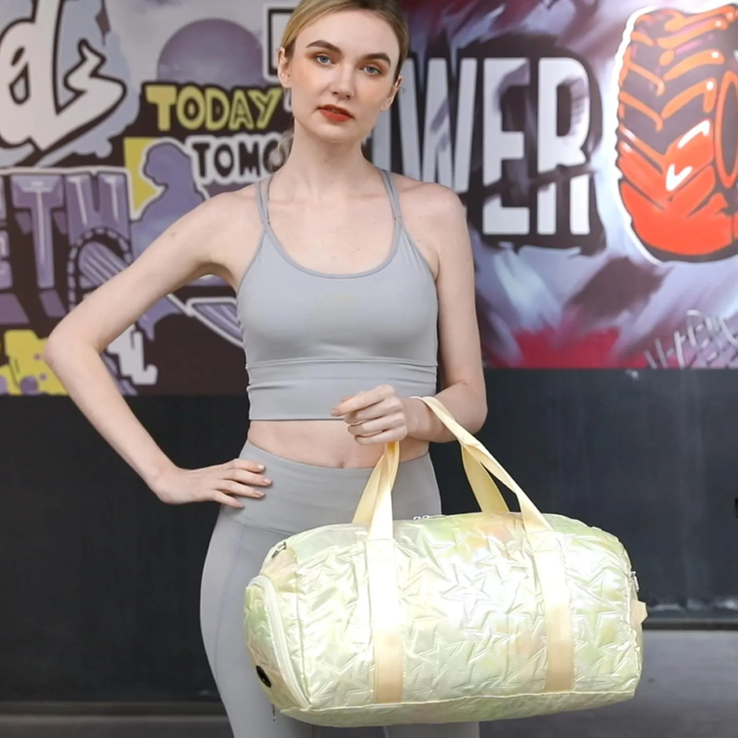Forestfish Dance Bag For Girls, Small Gym Bag With Shoes Compartment Weekender Overnight Bag Travel Lightweight Waterproof, Gold