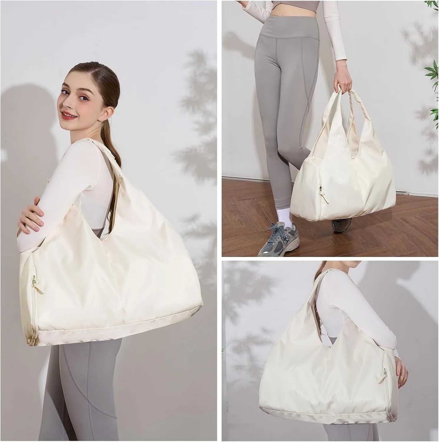 forestfish Yoga Gym Bag for Women with Shoes Compartment & Wet Dry Storage Pockets Lightweight Duffel Bag, Beige
