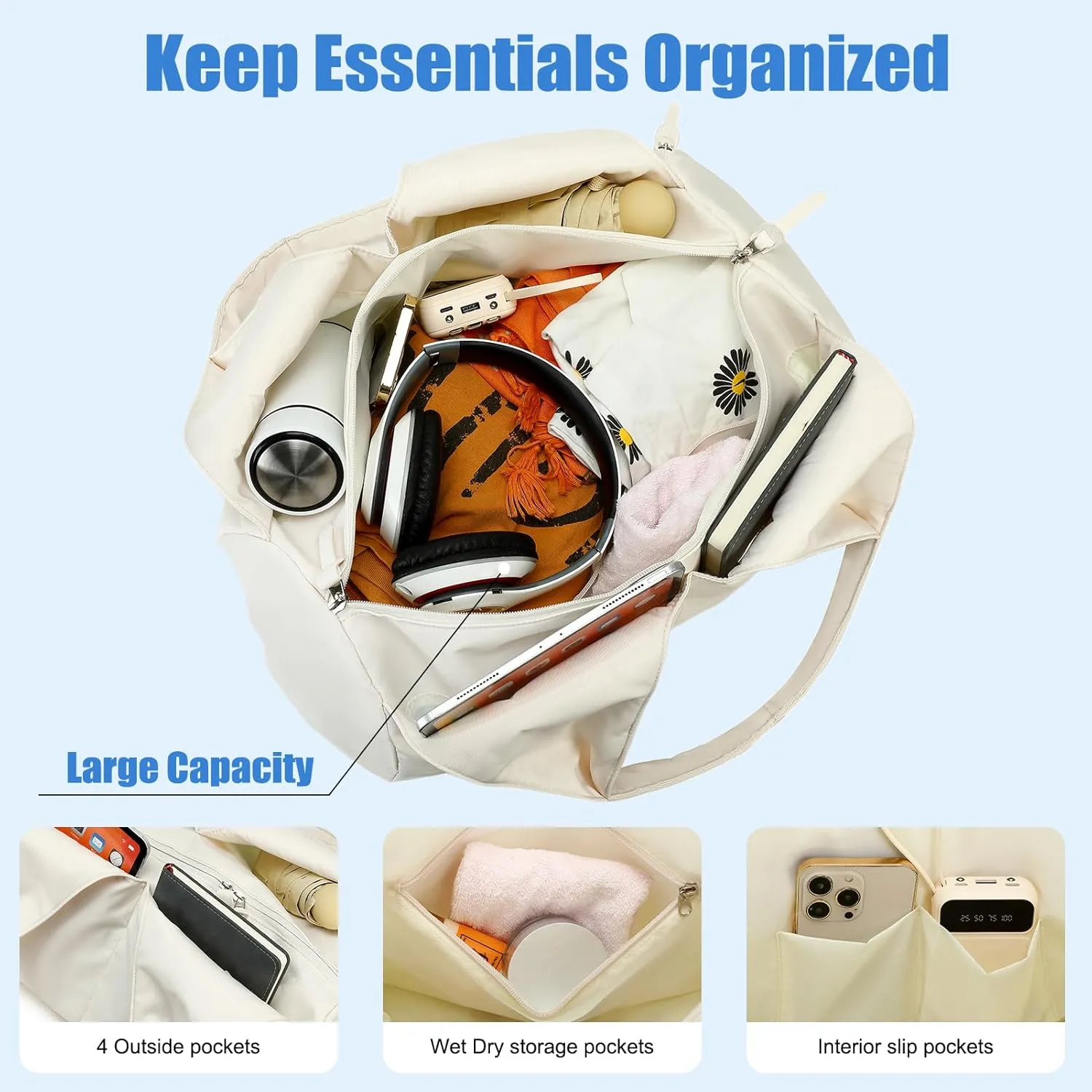 forestfish Yoga Gym Bag for Women with Shoes Compartment & Wet Dry Storage Pockets Lightweight Duffel Bag, Beige