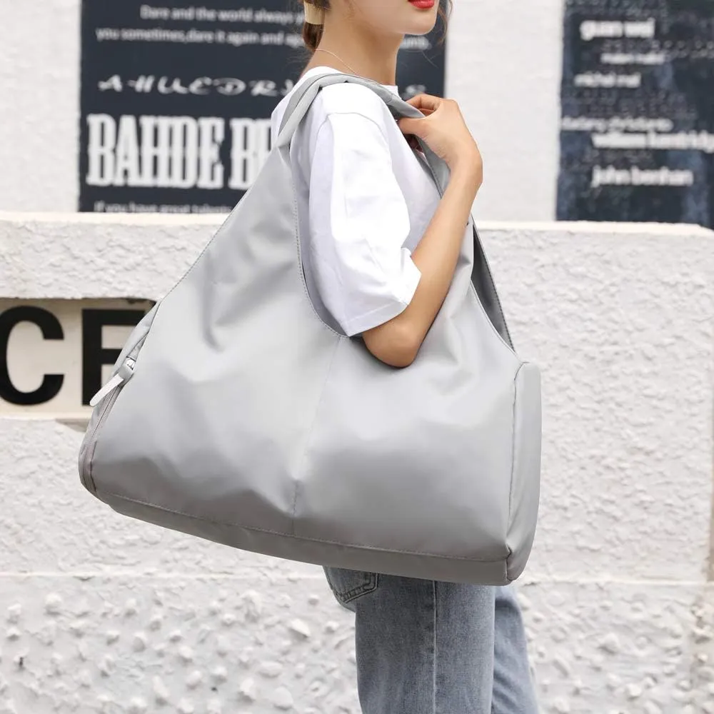 forestfish Yoga Gym Bag for Women with Shoes Compartment & Wet Dry Storage Pockets Lightweight Duffel Bag, Grey, Stylish