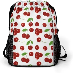 Fresh Cherries Drawstring Backpack String Bag Sports Gym Sackpack with Side Pocket Shoes Compartment