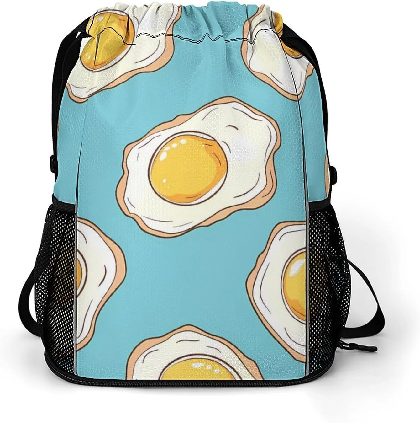 Fried Eggs Breakfast Drawstring Backpack String Bag Sports Gym Sackpack with Side Pocket Shoes Compartment