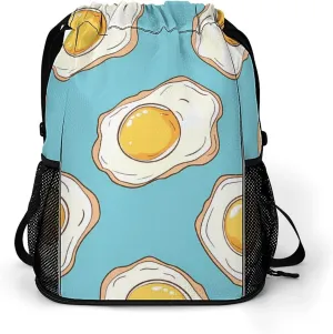 Fried Eggs Breakfast Drawstring Backpack String Bag Sports Gym Sackpack with Side Pocket Shoes Compartment
