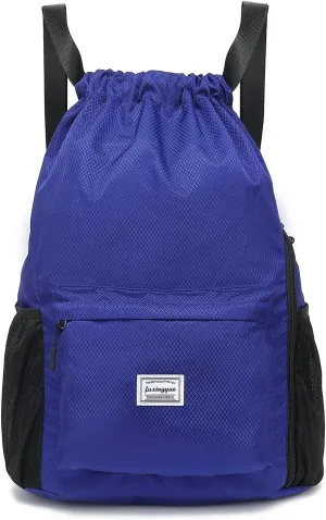 FUXINGYAO Drawstring Backpack Sports Gym Bag with Shoes Compartment, String Backpack Cinch for Women Men (Blue)