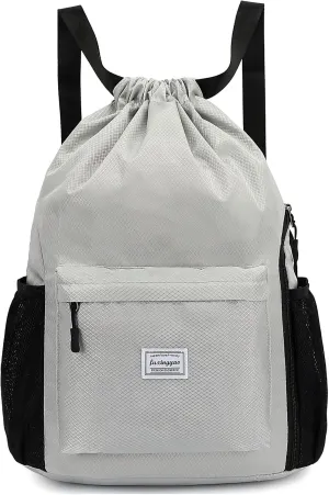 FUXINGYAO Drawstring Backpack Sports Gym Bag with Shoes Compartment, String Backpack Cinch for Women Men (Grey)