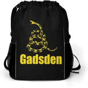 Gadsden Flag U.S Drawstring Backpack String Bag Sports Gym Sackpack with Side Pocket Shoes Compartment