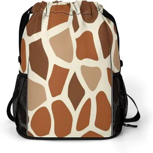 Giraffe Skin Pattern Drawstring Backpack String Bag Sports Gym Sackpack with Side Pocket Shoes Compartment