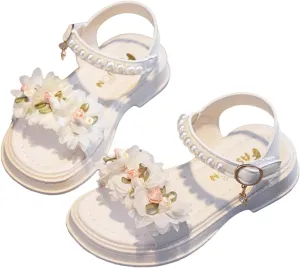 Girls Sandals, Open Toe Cute Flowers Princess Girls Flats Summer Dress Shoes Sandals for Toddler/Little Kid/Big Kid