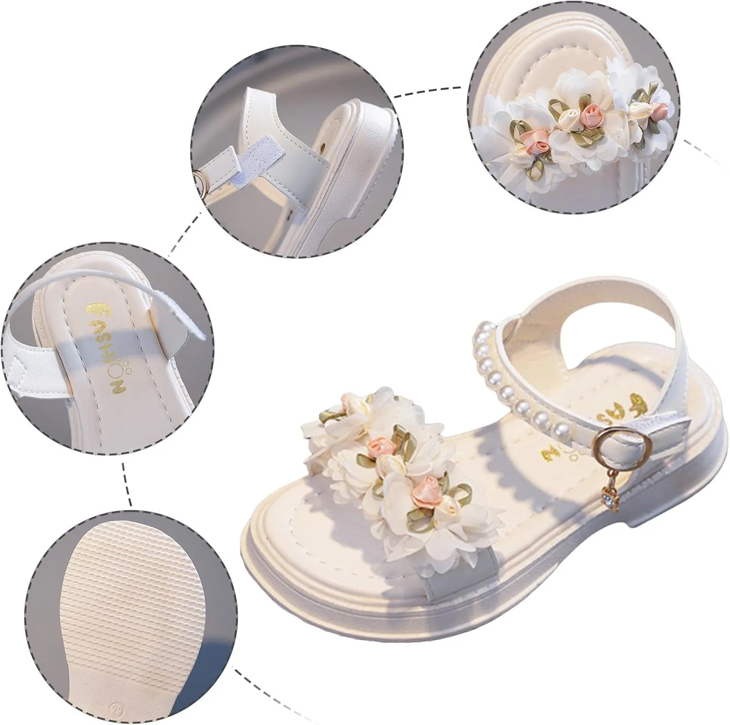 Girls Sandals, Open Toe Cute Flowers Princess Girls Flats Summer Dress Shoes Sandals for Toddler/Little Kid/Big Kid
