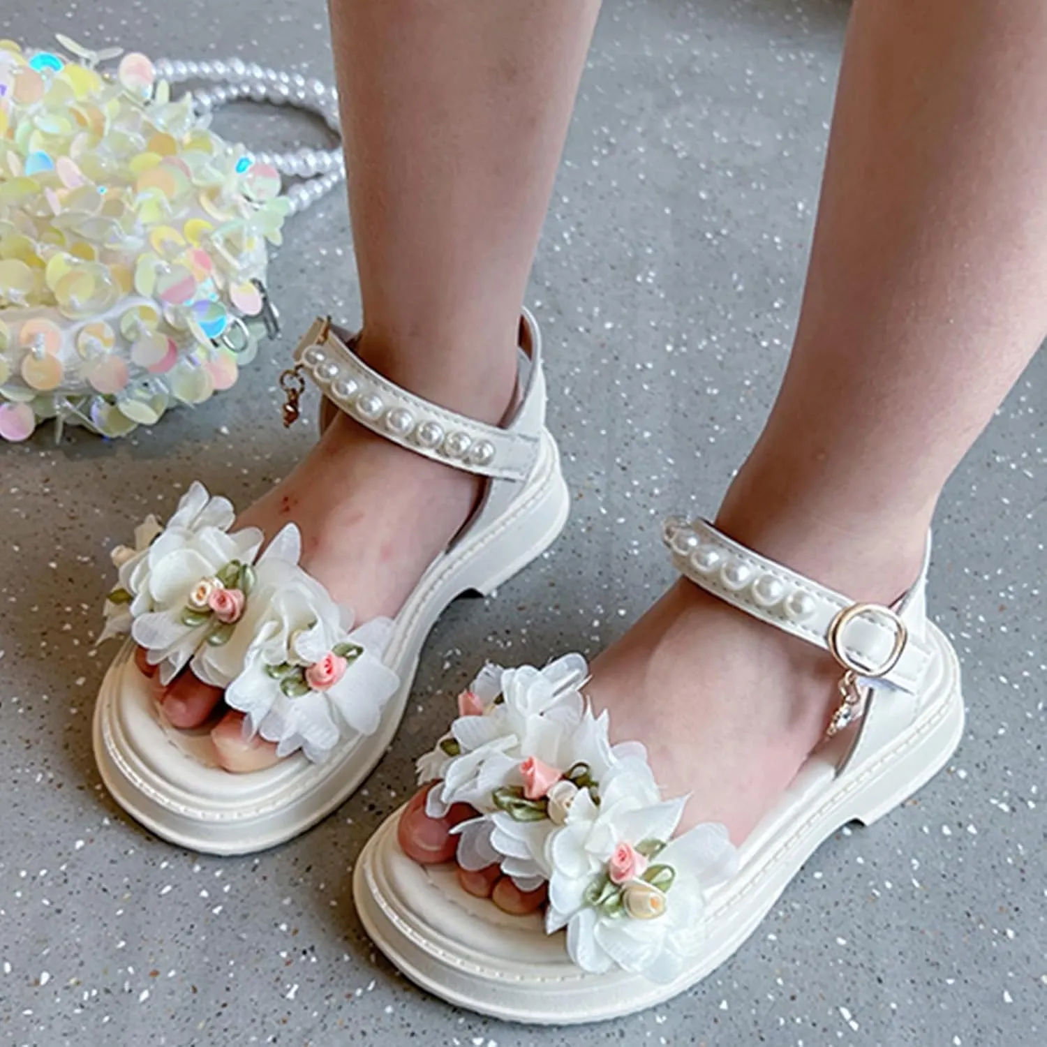Girls Sandals, Open Toe Cute Flowers Princess Girls Flats Summer Dress Shoes Sandals for Toddler/Little Kid/Big Kid