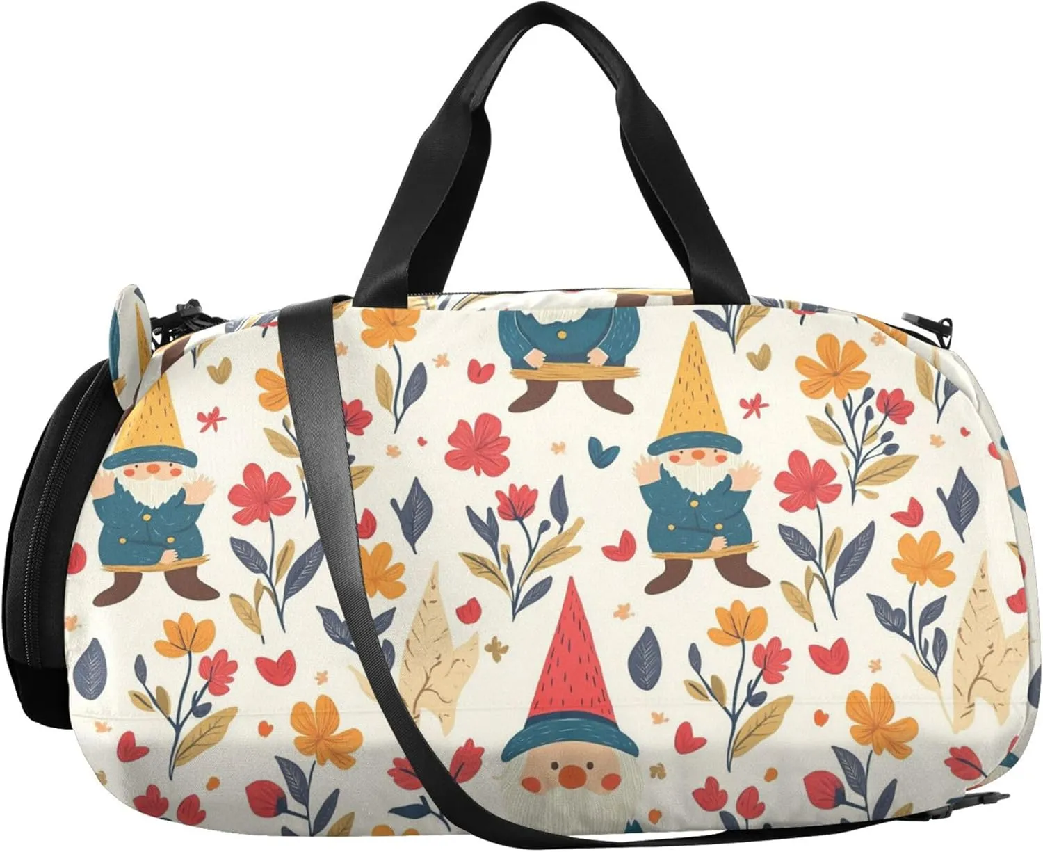Gnomes Flowers Small Gym Bag with Shoes Compartment Multifunctional Carry On Overnight Bag for Boys and Girls