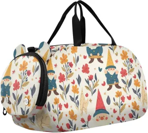 Gnomes Flowers Small Gym Bag with Shoes Compartment Multifunctional Carry On Overnight Bag for Boys and Girls