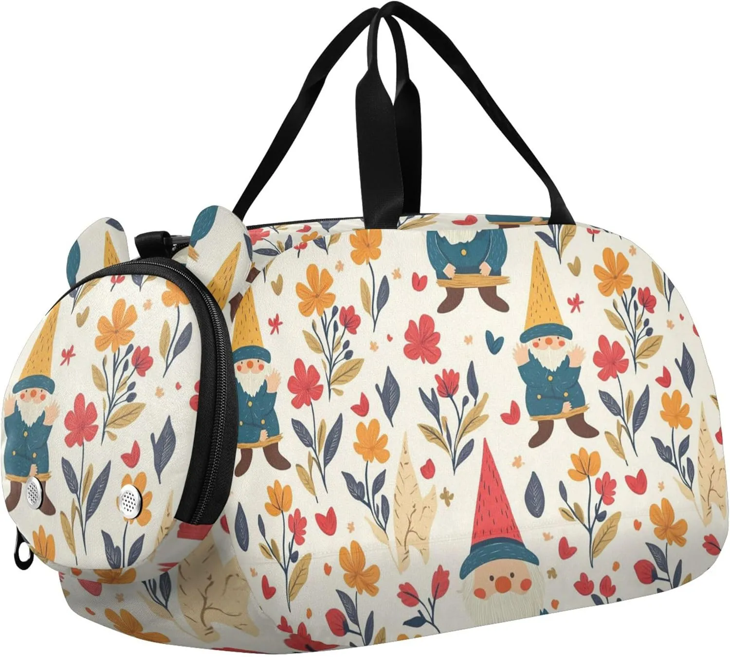 Gnomes Flowers Small Gym Bag with Shoes Compartment Multifunctional Carry On Overnight Bag for Boys and Girls