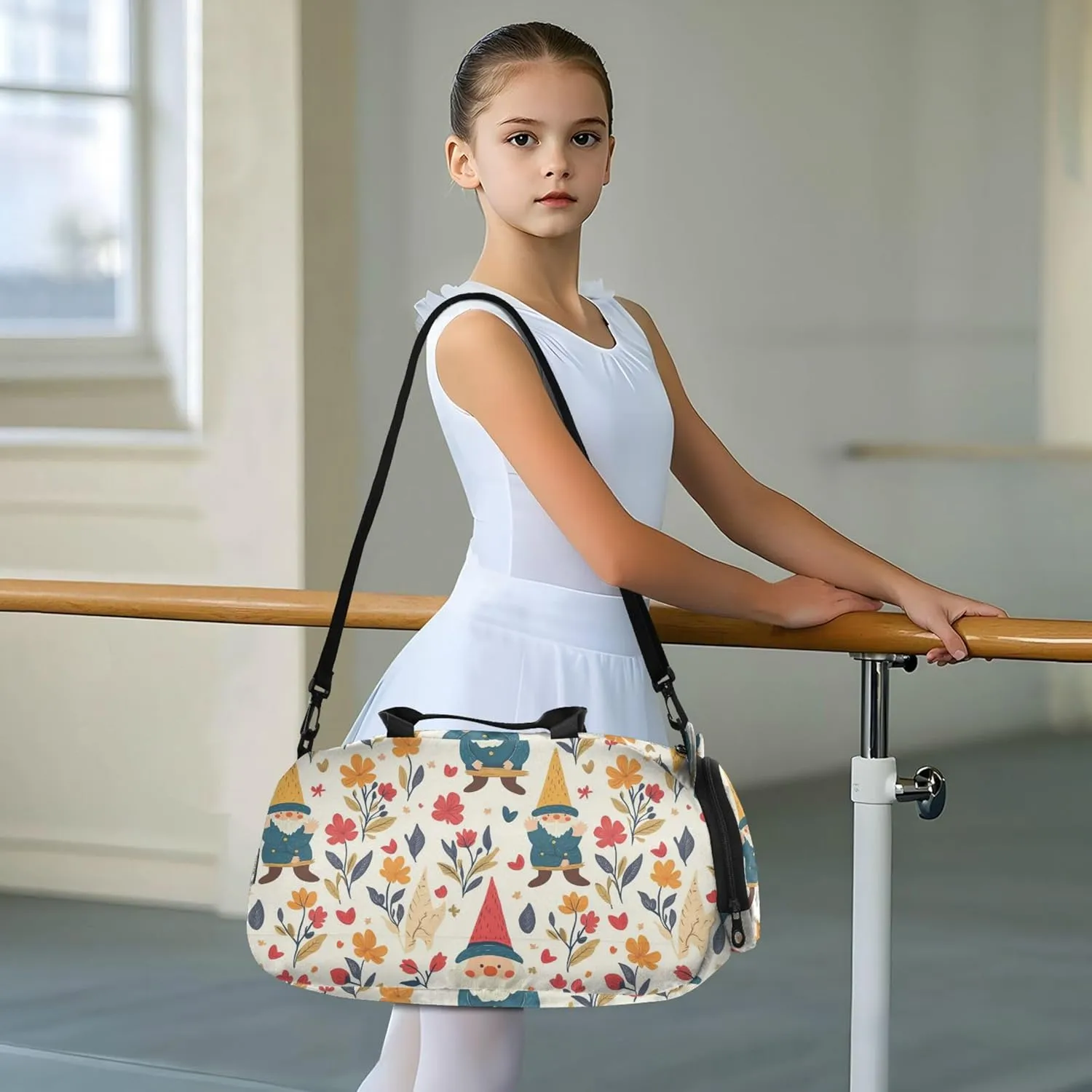 Gnomes Flowers Small Gym Bag with Shoes Compartment Multifunctional Carry On Overnight Bag for Boys and Girls