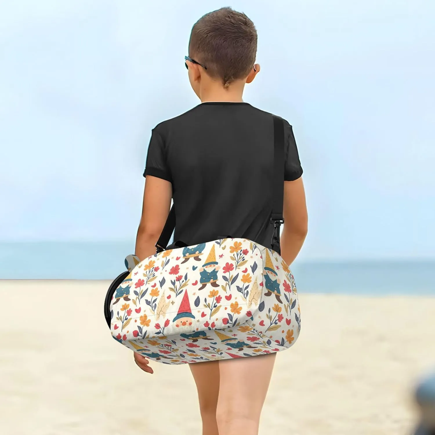 Gnomes Flowers Small Gym Bag with Shoes Compartment Multifunctional Carry On Overnight Bag for Boys and Girls