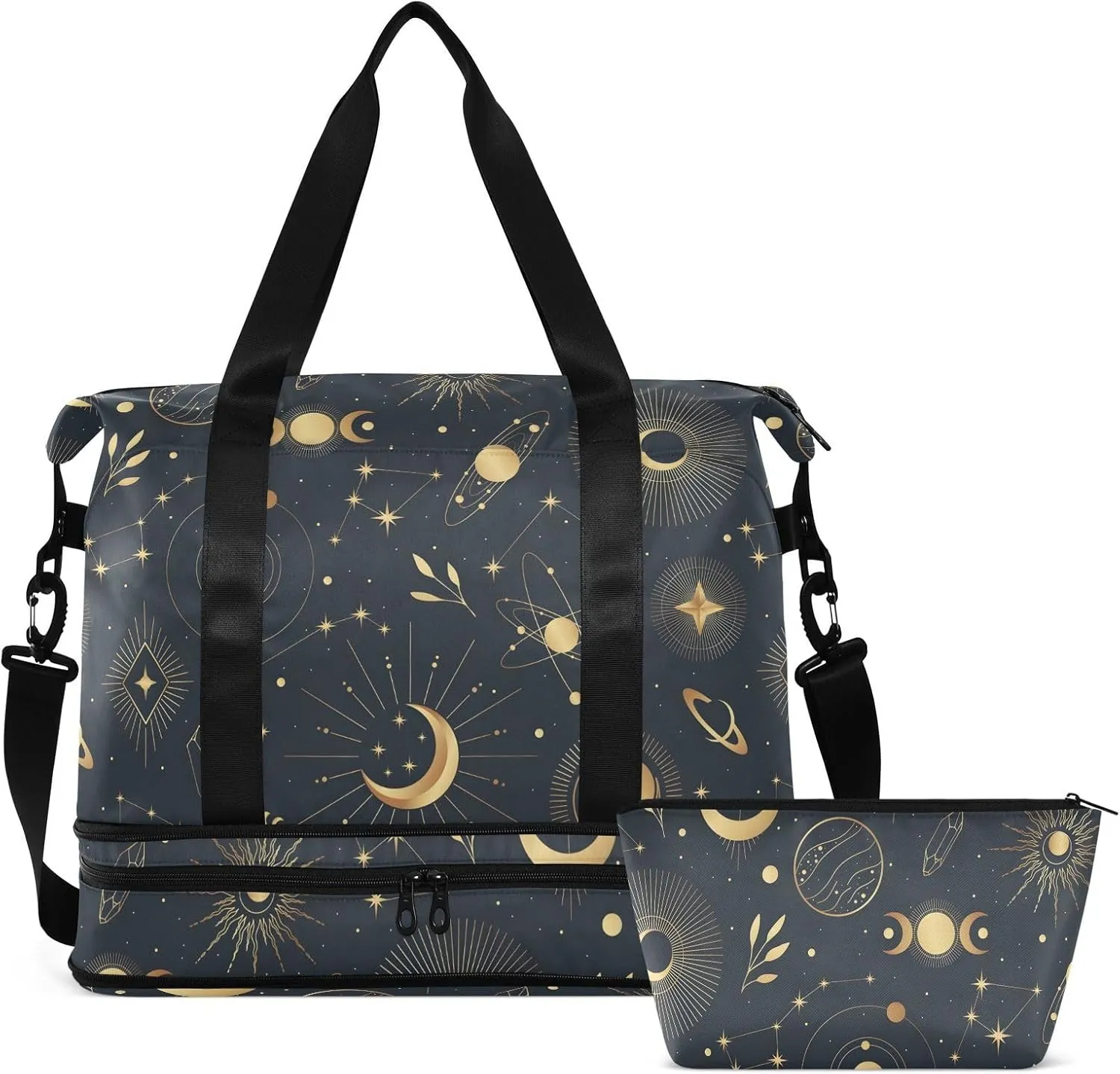 Gold Mystical Star Planet Travel Bags Waterproof Travel Bag Carry on with Shoes Compartment