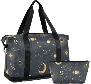 Gold Mystical Star Planet Travel Bags Waterproof Travel Bag Carry on with Shoes Compartment