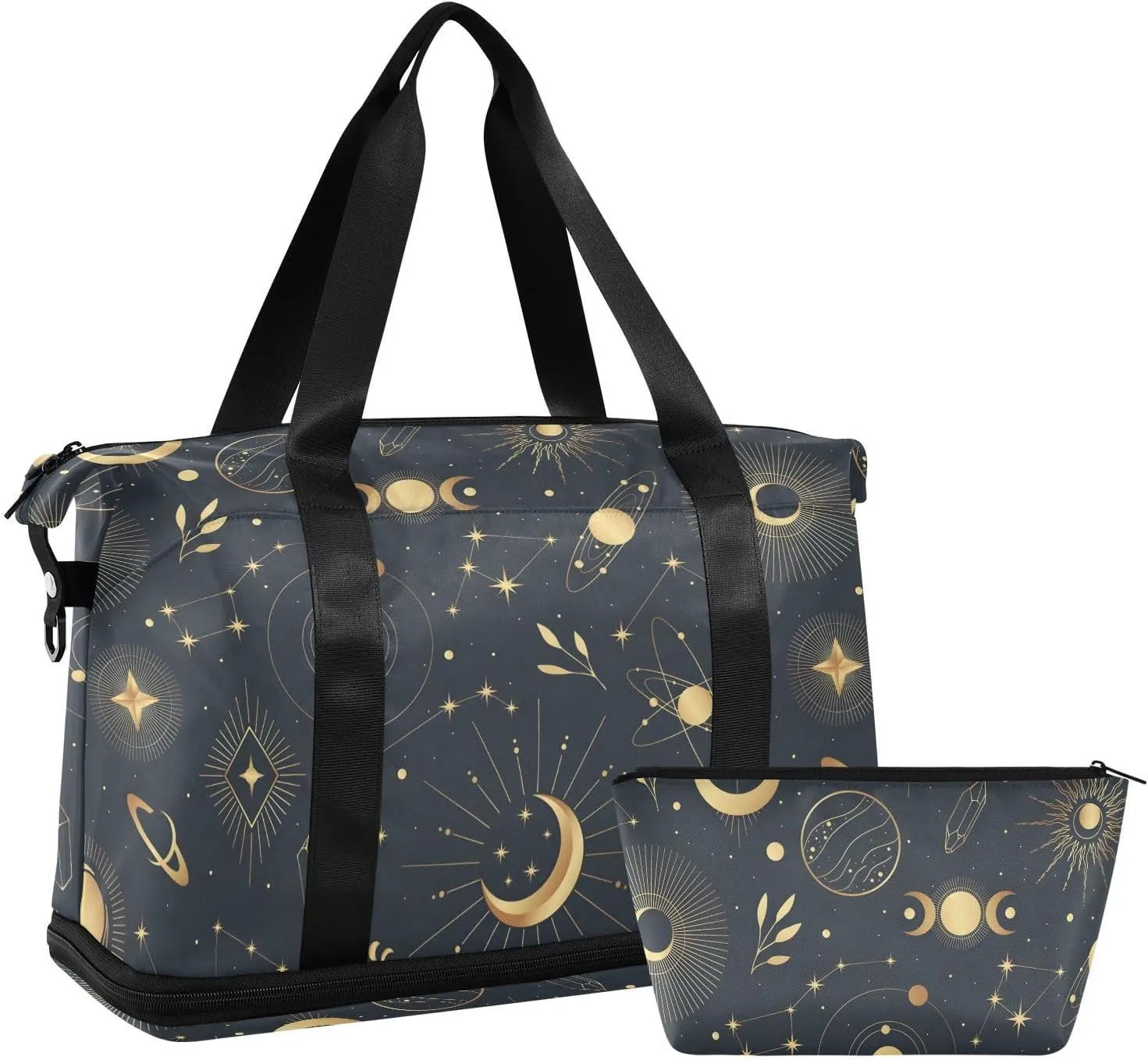 Gold Mystical Star Planet Travel Bags Waterproof Travel Bag Carry on with Shoes Compartment