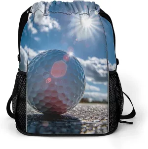 Golf in The Sun Drawstring Backpack String Bag Sports Gym Sackpack with Side Pocket Shoes Compartment