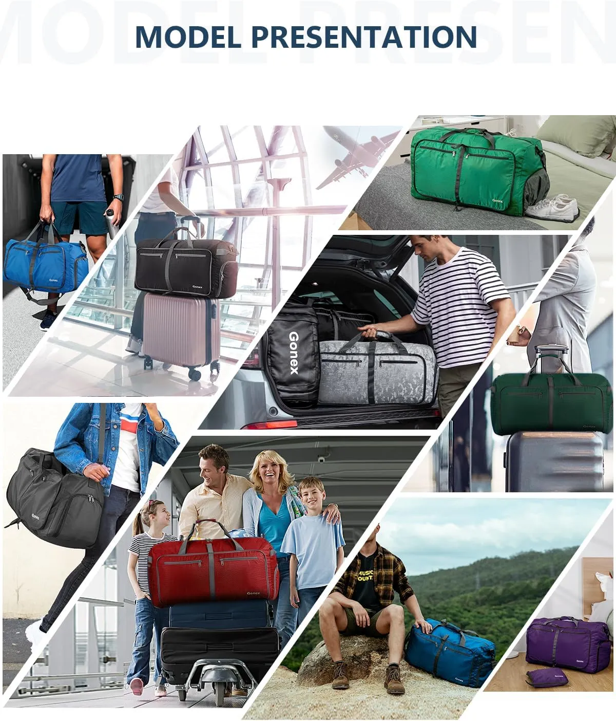 Gonex 40L 60L 80L 100L 150L Large Foldable Travel Duffle Bag with Shoes Compartment, Packable Lightweight Water Repellent Duffel Bag for Camping Gym Weekender Bag, Deep Blue, 40L, Shoes Compartment