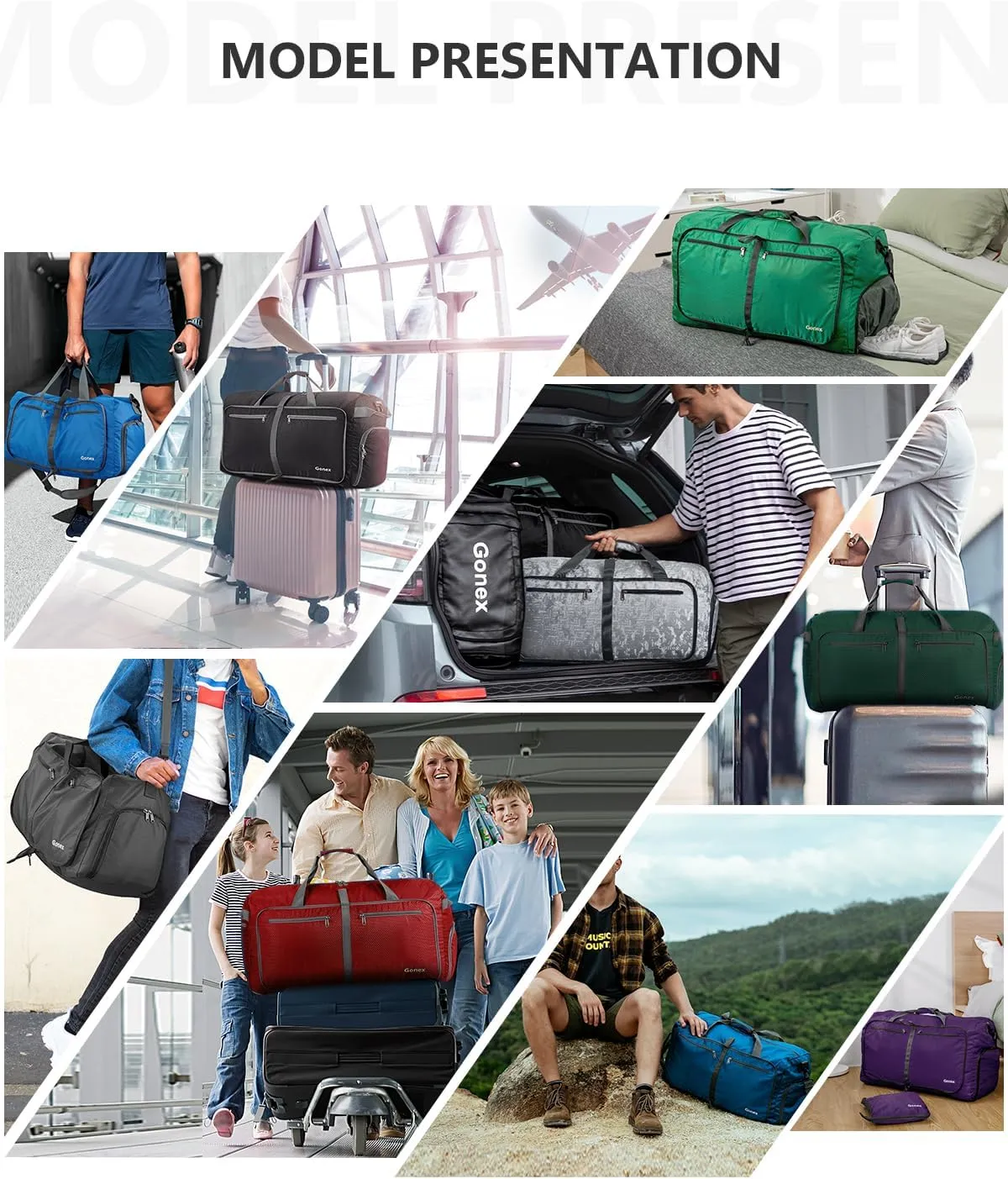 Gonex 40L 60L 80L 100L 150L Large Foldable Travel Duffle Bag with Shoes Compartment, Packable Lightweight Water Repellent Duffel Bag for Camping Gym Weekender Bag, Gray, 40L, Shoes Compartment