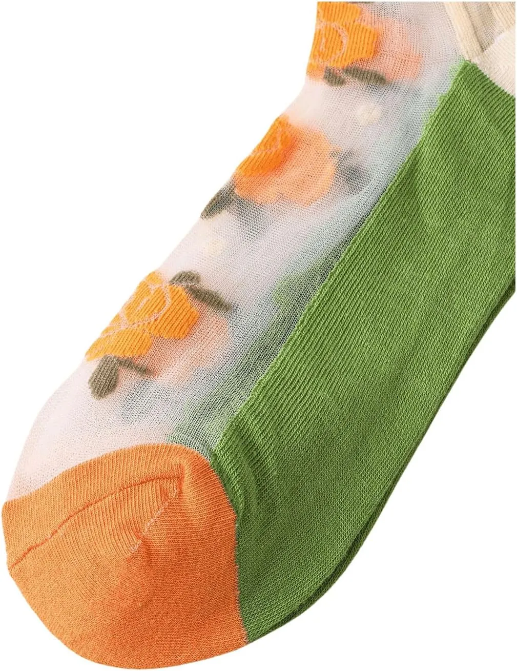 GORGLITTER Women's 4 Pairs Sheer Mesh Flower Patterned Thin Casual Crew Socks Transparent Cute Summer Socks