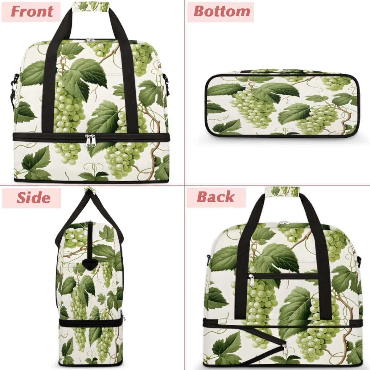 Grape Foldable Travel Duffel Bag Overnight Weekender Bag with Shoes Compartment Sports Gym Bag for Men Women