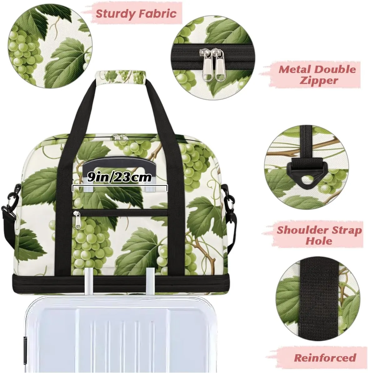 Grape Foldable Travel Duffel Bag Overnight Weekender Bag with Shoes Compartment Sports Gym Bag for Men Women