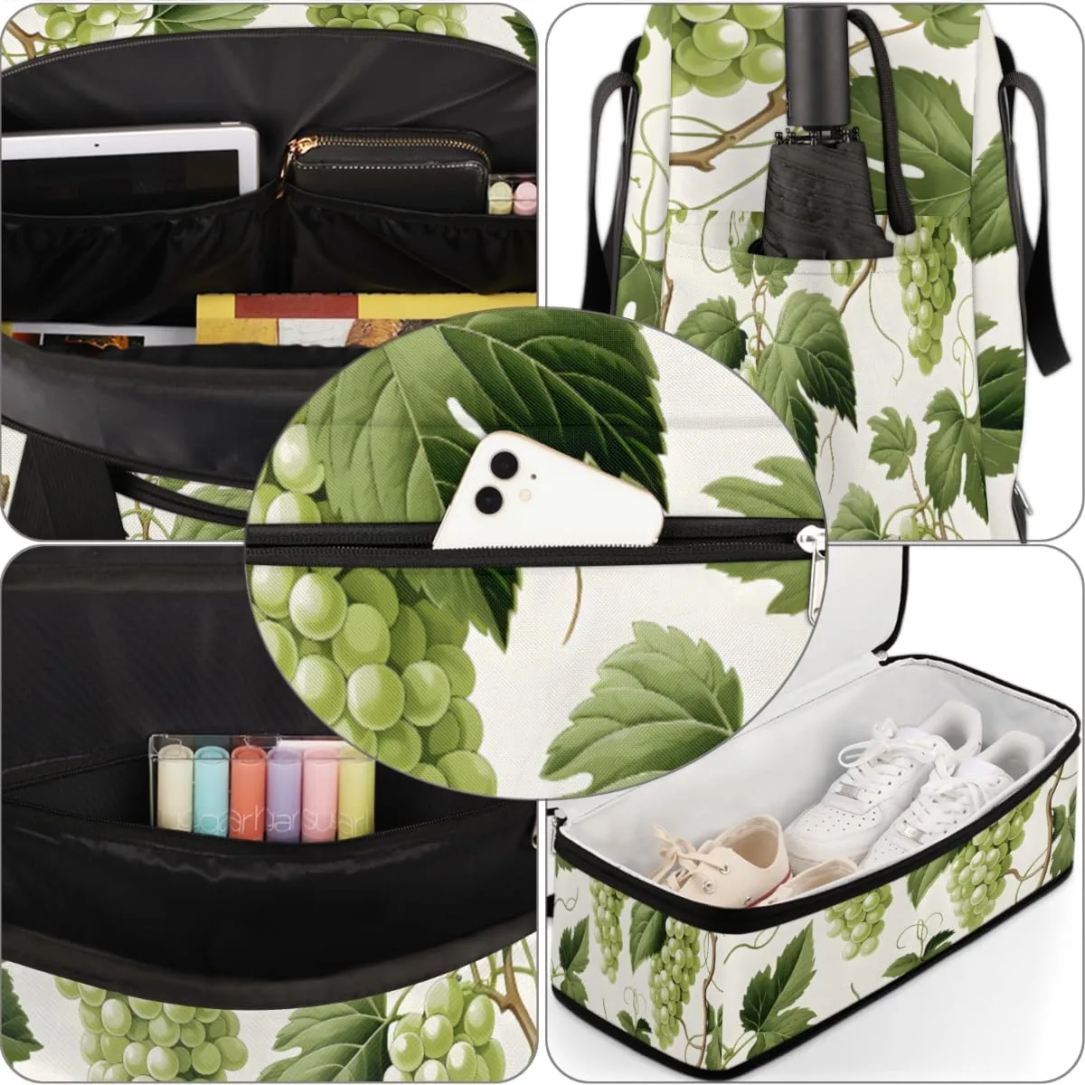 Grape Foldable Travel Duffel Bag Overnight Weekender Bag with Shoes Compartment Sports Gym Bag for Men Women